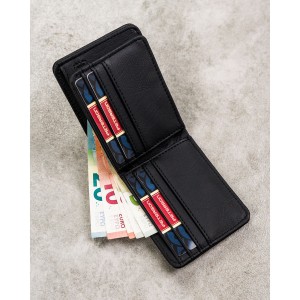 Zielono-czarny portfel męski wykonany ze skóry ekologicznej, model z systemem RFID - Peterson