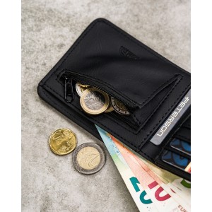 Zielono-czarny portfel męski wykonany ze skóry ekologicznej, model z systemem RFID - Peterson