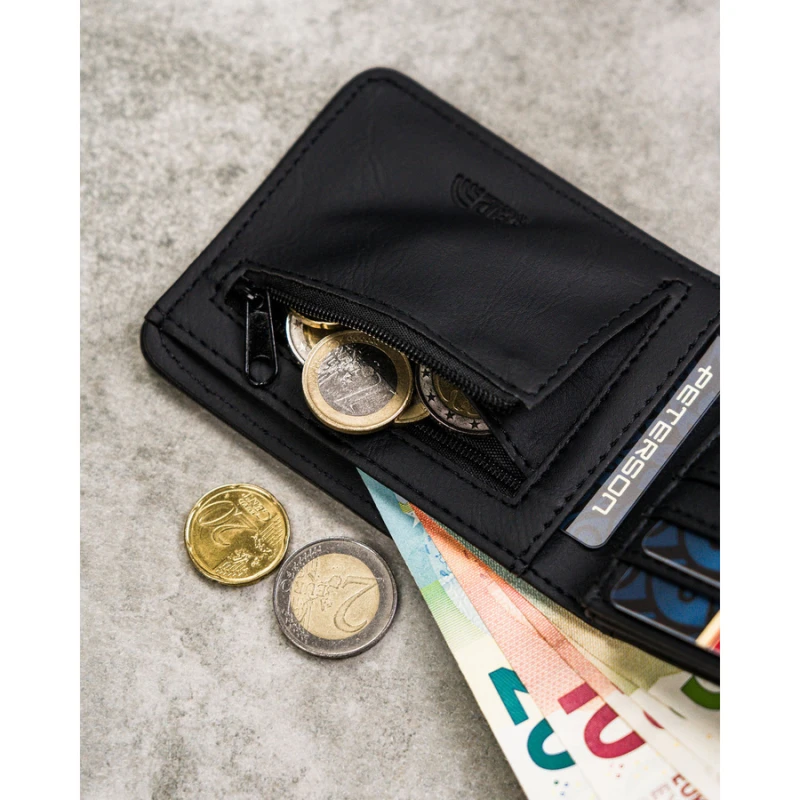 Zielono-czarny portfel męski wykonany ze skóry ekologicznej, model z systemem RFID - Peterson