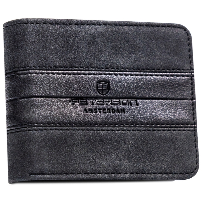 Mały portfel męski w czarnym kolorze wykonany ze skóry ekologicznej - Peterson