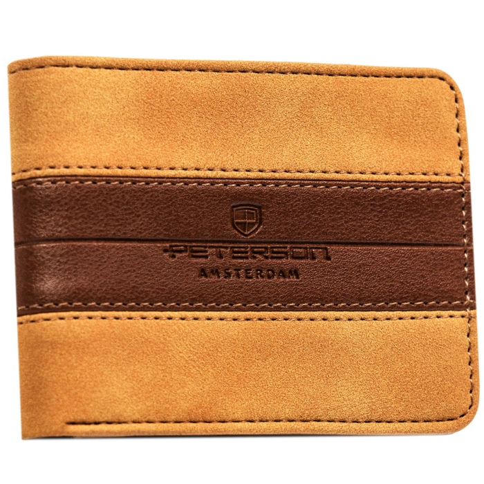 Brązowy portfel męski bez zapięcia wykonany ze skóry ekologicznej - Peterson
