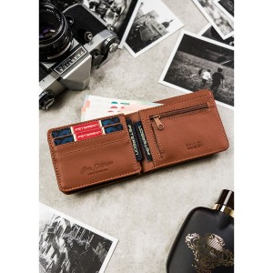 Brązowy portfel męski bez zapięcia wykonany ze skóry ekologicznej - Peterson