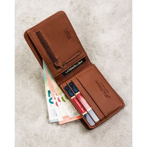 Brązowy portfel męski bez zapięcia wykonany ze skóry ekologicznej - Peterson