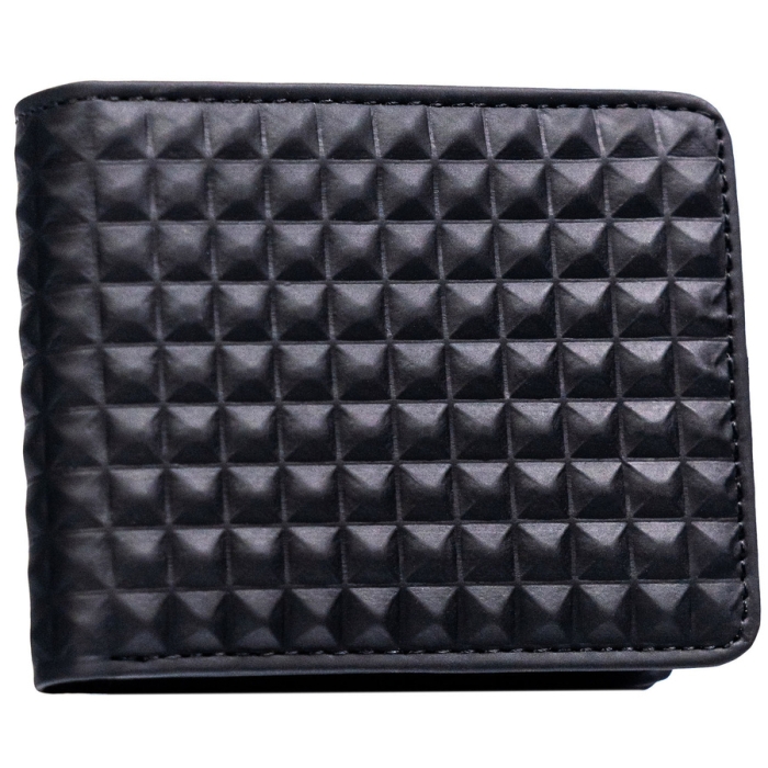 Czarny portfel męski z modnym, geometrycznym wzorem, bez zapięcia zewnętrznego - Peterson