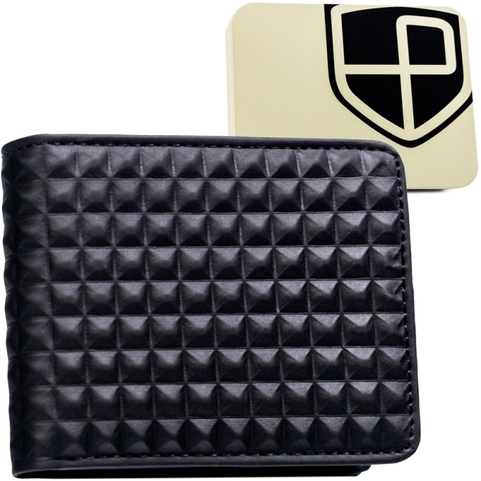 Czarny portfel męski z modnym, geometrycznym wzorem, bez zapięcia zewnętrznego - Peterson