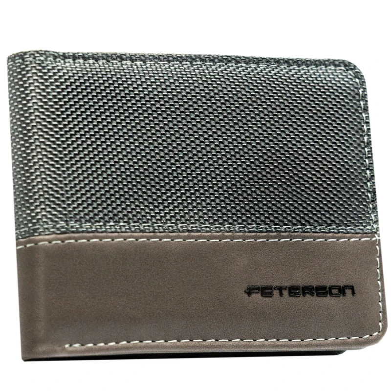 Szary portfel męski bez zapięcia zewnętrznego z systemem RFID - Peterson