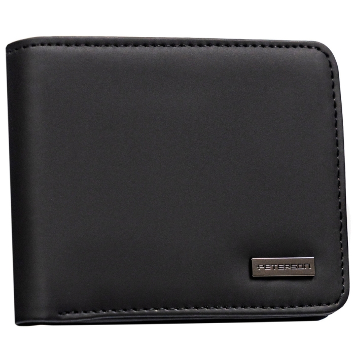 Mały portfel męski w czarnym kolorze wykonany ze skóry ekologicznej - Peterson