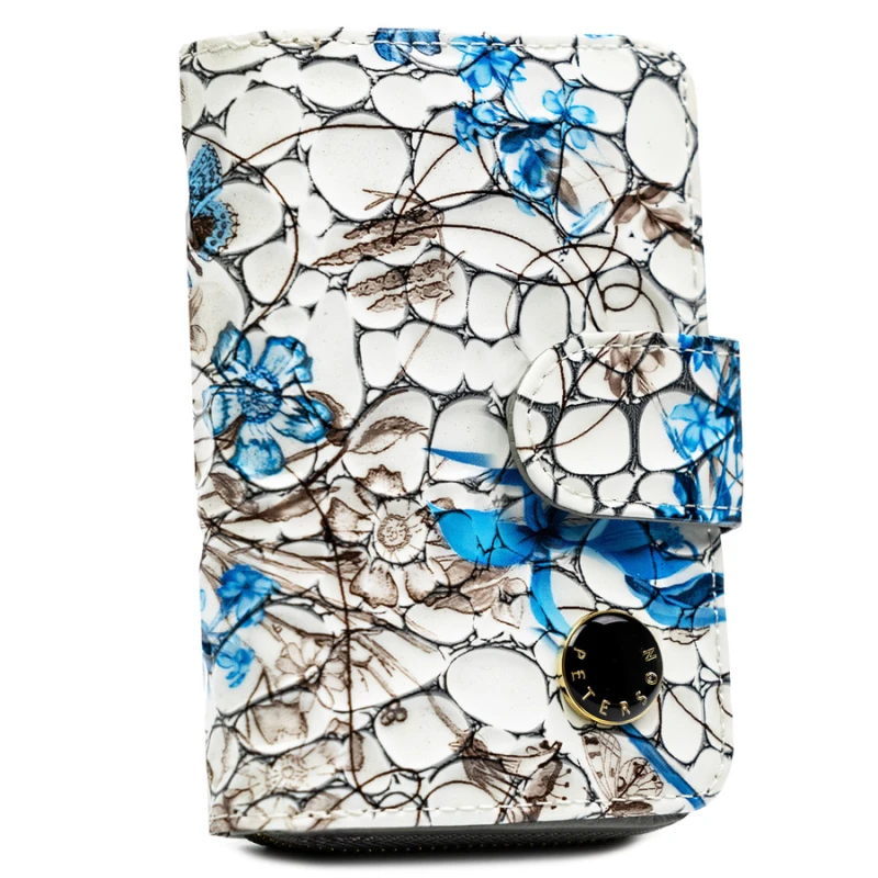 Pojemny, białoniebieski portfel damski ze skóry naturalnej z systemem RFID - Peterson