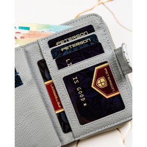 Pojemny, białoniebieski portfel damski ze skóry naturalnej z systemem RFID - Peterson