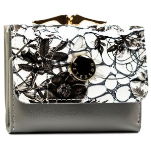 Mały portfelik damski ze skóry naturalnej w dominującym czarnym kolorze - Peterson