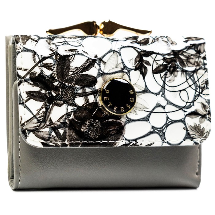 Mały portfelik damski ze skóry naturalnej w dominującym czarnym kolorze - Peterson