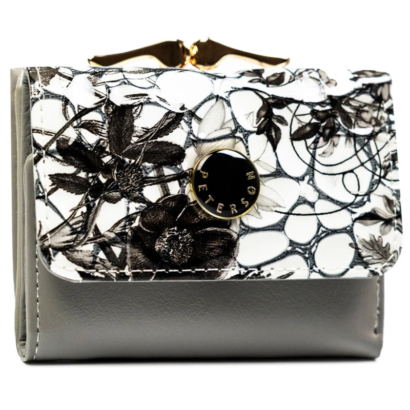 Mały portfelik damski ze skóry naturalnej w dominującym czarnym kolorze - Peterson