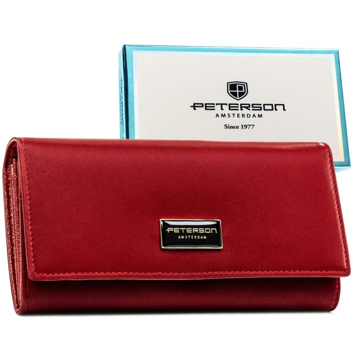 Czerwony portfel damski ze skóry naturalnej i ekologicznej zamykany zatrzaskiem - Peterson