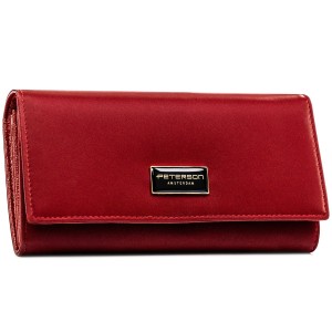 Czerwony portfel damski ze skóry naturalnej i ekologicznej zamykany zatrzaskiem - Peterson