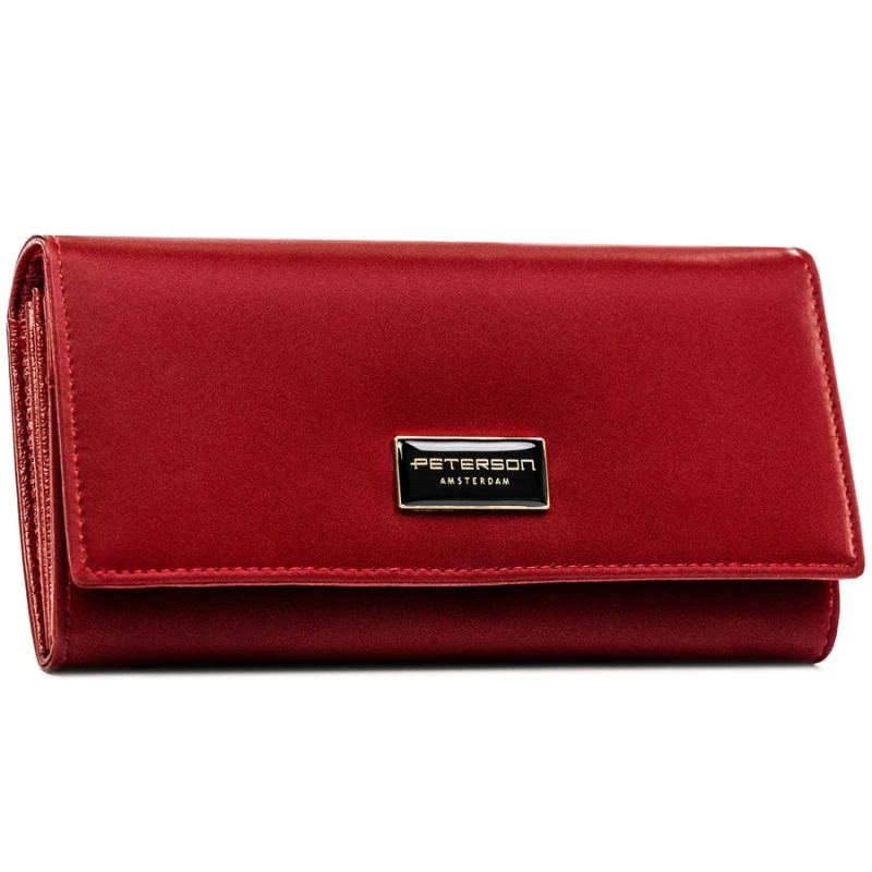 Czerwony portfel damski ze skóry naturalnej i ekologicznej zamykany zatrzaskiem - Peterson