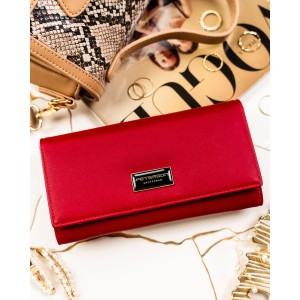 Czerwony portfel damski ze skóry naturalnej i ekologicznej zamykany zatrzaskiem - Peterson