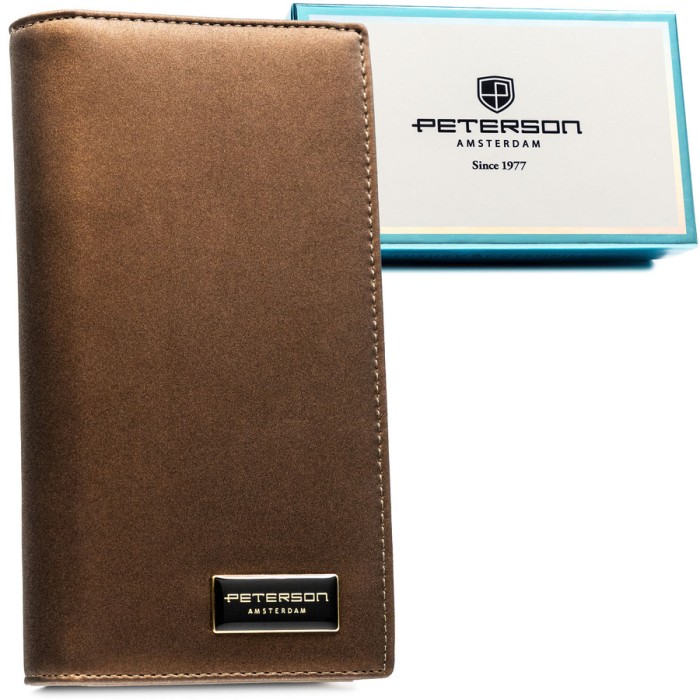 Brązowy portfel damski ze skóry naturalnej i ekologicznej z systemem RFID - Peterson