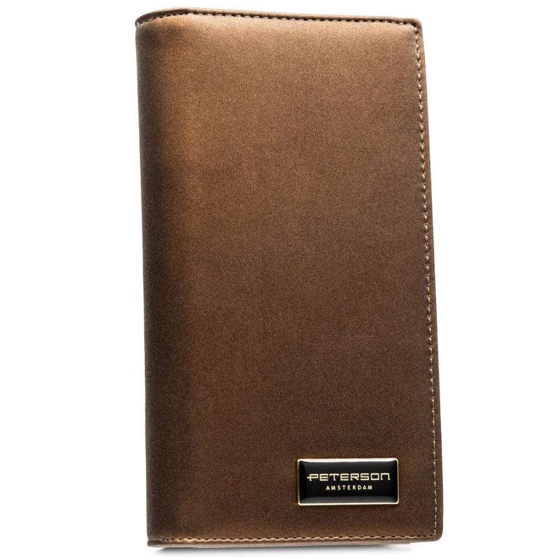Brązowy portfel damski ze skóry naturalnej i ekologicznej z systemem RFID - Peterson