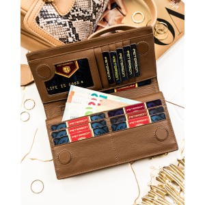 Brązowy portfel damski ze skóry naturalnej i ekologicznej z systemem RFID - Peterson