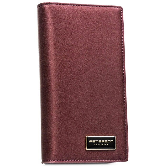 Portfel damski ze skóry naturalnej i ekologicznej w fioletowym kolorze zamykany na magnes i suwak - Peterson