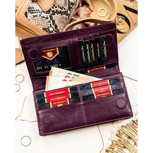 Portfel damski ze skóry naturalnej i ekologicznej w fioletowym kolorze zamykany na magnes i suwak - Peterson