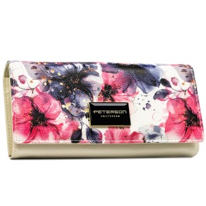 Duży portfel damski w kwiaty wykonany ze skóry naturalnej i ekologicznej z systemem RFID - Peterson