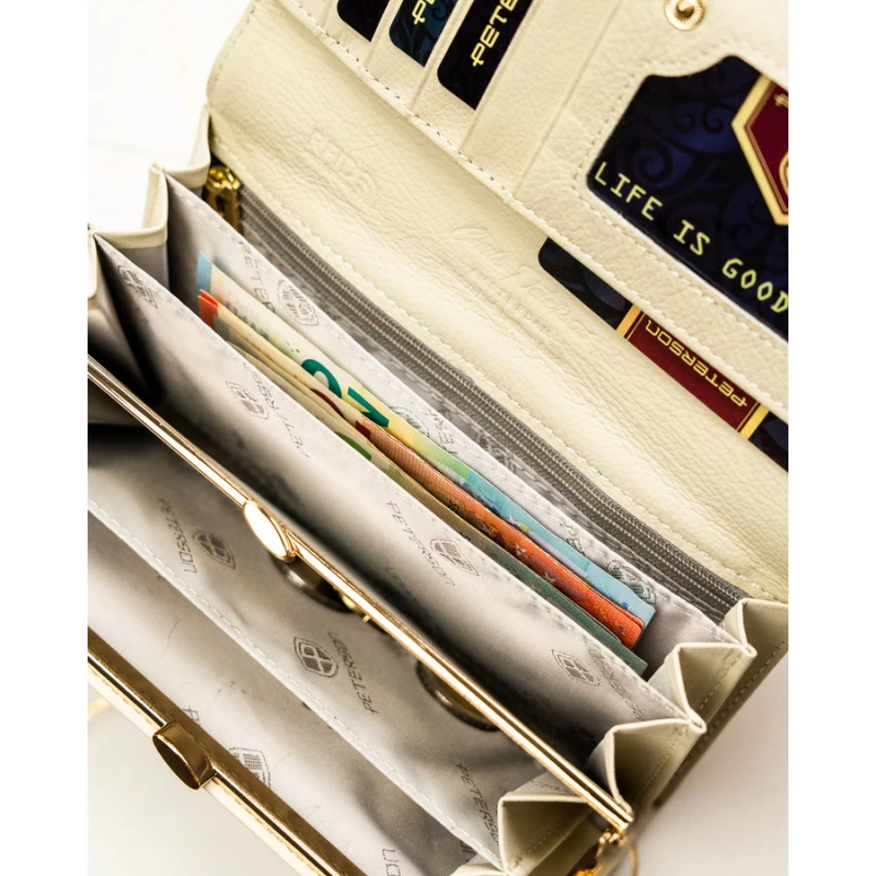 Duży portfel damski w kwiaty wykonany ze skóry naturalnej i ekologicznej z systemem RFID - Peterson