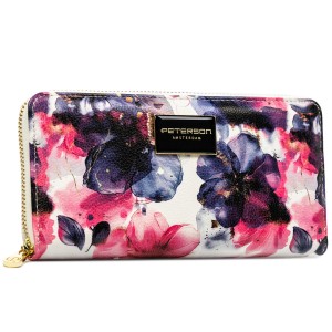 Portfel-piórnik damski w kwiaty wykonany ze skóry naturalnej i ekologicznej - Peterson