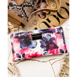 Portfel-piórnik damski w kwiaty wykonany ze skóry naturalnej i ekologicznej - Peterson