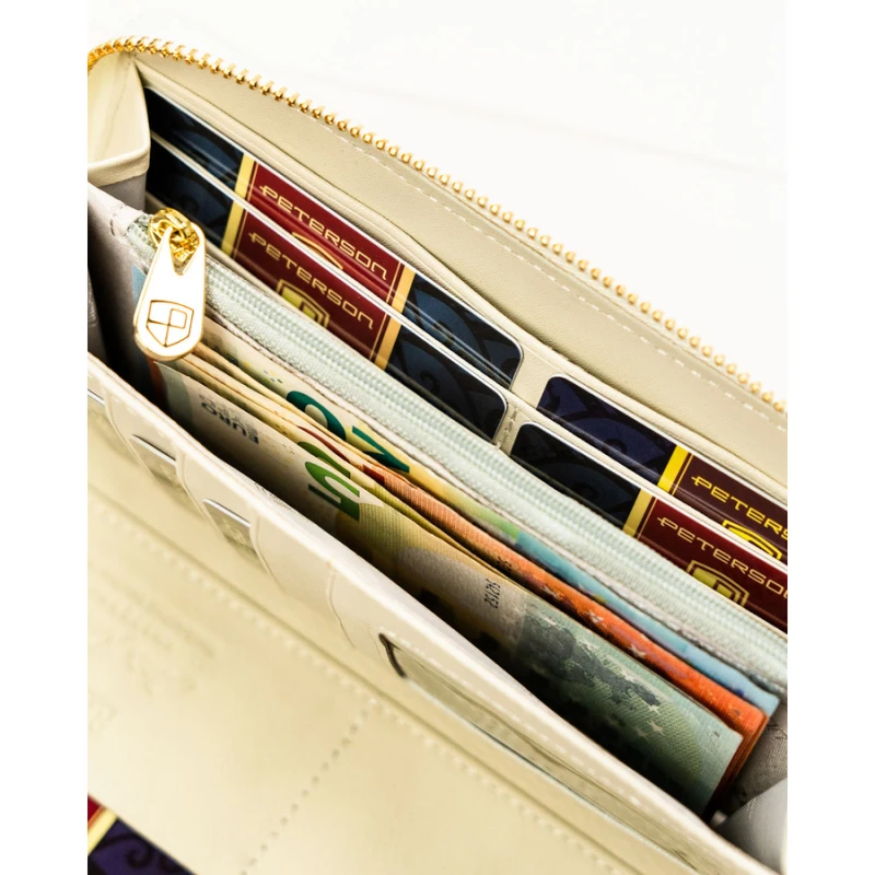 Portfel-piórnik damski w kwiaty wykonany ze skóry naturalnej i ekologicznej - Peterson