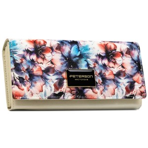Elegancki portfel damski w kwiaty wykonany ze skóry naturalnej i ekologicznej - Peterson