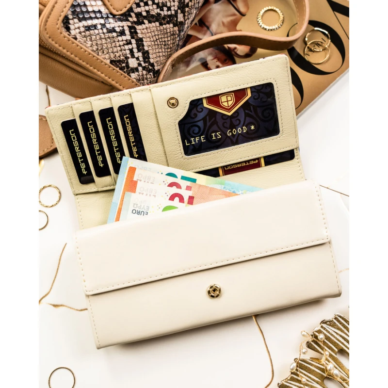 Elegancki portfel damski w kwiaty wykonany ze skóry naturalnej i ekologicznej - Peterson