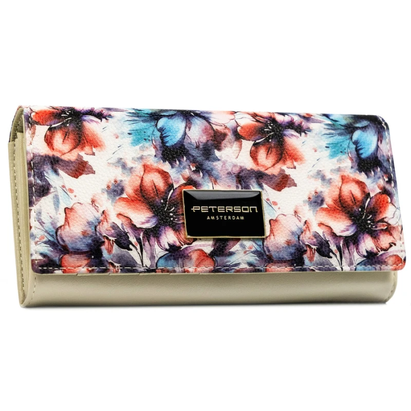 Duży portfel damski w kwiaty wykonany ze skóry naturalnej i ekologicznej z systemem RFID - Peterson