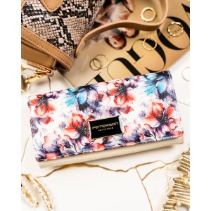 Duży portfel damski w kwiaty wykonany ze skóry naturalnej i ekologicznej z systemem RFID - Peterson