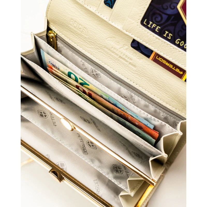 Duży portfel damski w kwiaty wykonany ze skóry naturalnej i ekologicznej z systemem RFID - Peterson