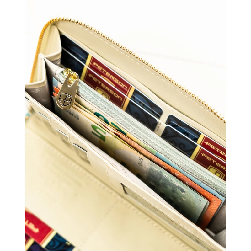 Portfel-piórnik damski w kwiaty wykonany ze skóry naturalnej i ekologicznej zamykany suwakiem - Peterson