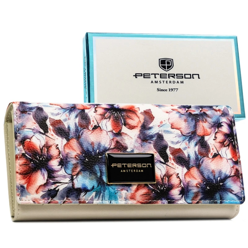 Portfel damski w kwiaty wykonany ze skóry naturalnej i ekologicznej - Peterson