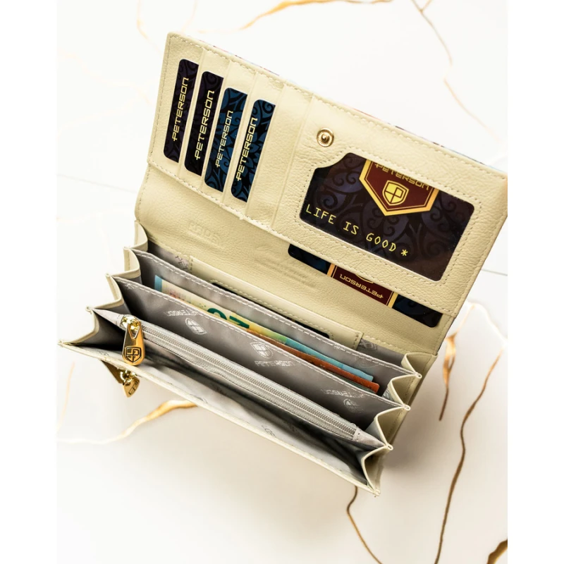 Portfel damski w kwiaty wykonany ze skóry naturalnej i ekologicznej - Peterson