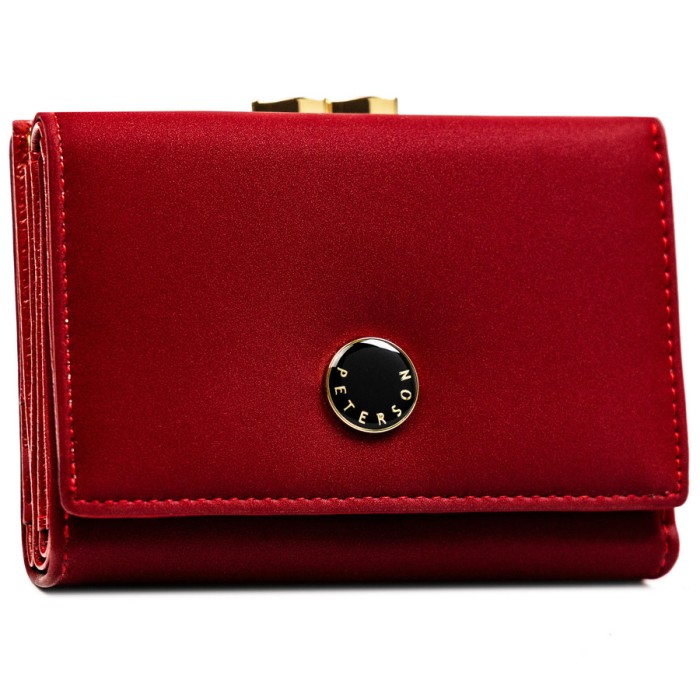 Średniej wielkości, czerwony portfel damski wykonany ze skóry naturalnej i ekologicznej - Peterson
