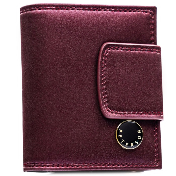 Portfel damski ze skóry naturalnej i ekologicznej w fioletowym kolorze, zamykany zatrzaskiem i biglem - Peterson