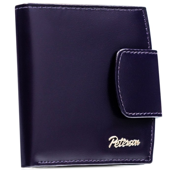 Skórzany, fioletowy portfel damski z systemem RFID, zamykany zatrzaskiem - Peterson