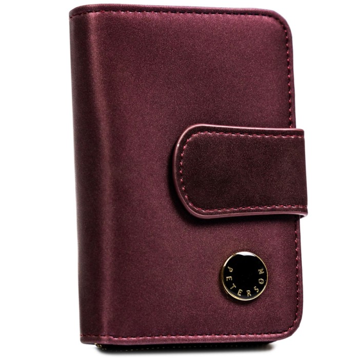Fioletowy portfel damski ze skóry naturalnej i ekologicznej zamykany na suwak i zatrzask - Peterson