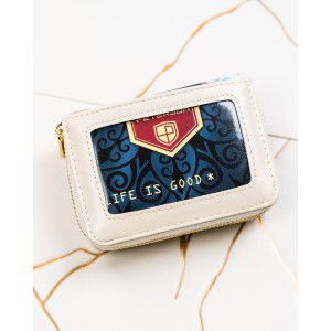 Portfel damski w kwiaty wykonany ze skóry naturalnej i ekologicznej, zamykany na zatrzask i suwak - Peterson