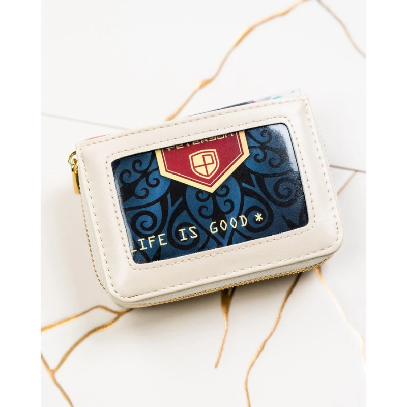 Portfel damski w kwiaty wykonany ze skóry naturalnej i ekologicznej, zamykany na zatrzask i suwak - Peterson