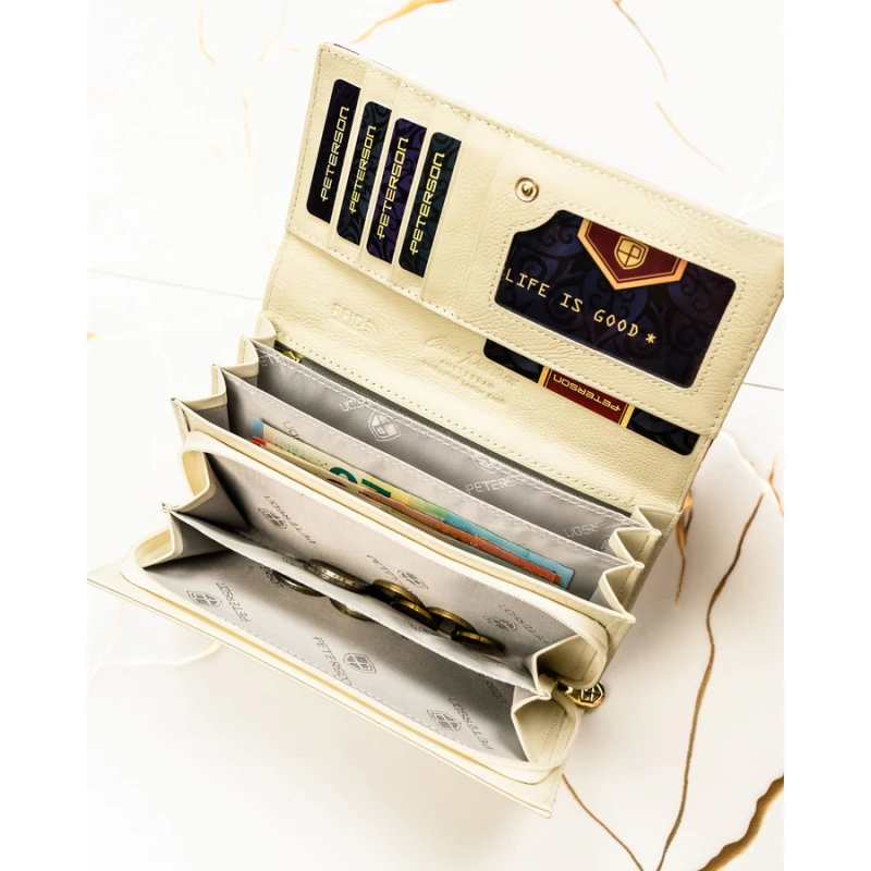 Pojemny portfel damski w kwiaty wykonany ze skóry naturalnej i ekologicznej - Peterson