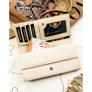 Elegancki portfel damski w kwiaty wykonany ze skóry naturalnej i ekologicznej zamykany zatrzaskiem - Peterson