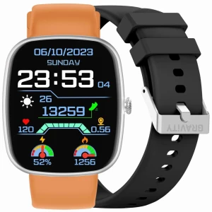 Smartwatch GRAVITY GT18-4 – widok z przodu z pomarańczowym paskiem.webp