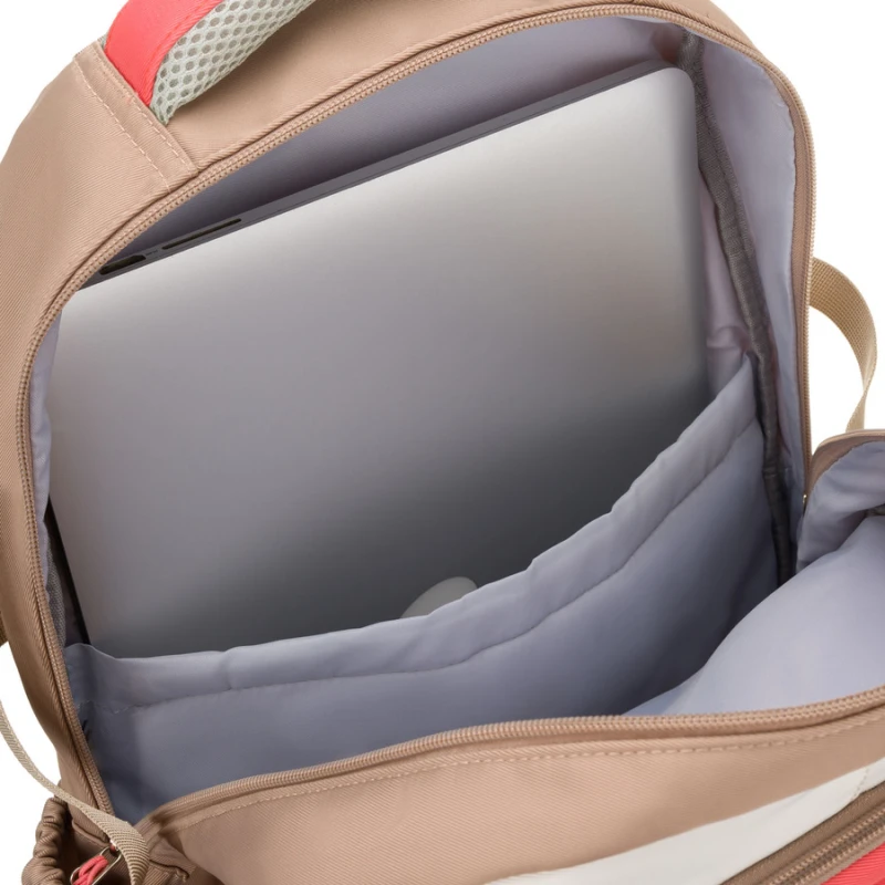 Młodzieżowy plecak szkolny z poliestru w beżowo-różowym kolorze z przegrodą na laptopa - Peterson