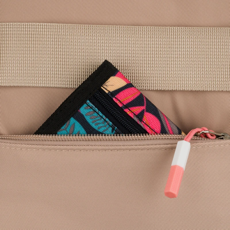 Młodzieżowy plecak szkolny z poliestru w beżowo-różowym kolorze z przegrodą na laptopa - Peterson