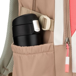 Młodzieżowy plecak szkolny z poliestru w beżowo-różowym kolorze z przegrodą na laptopa - Peterson